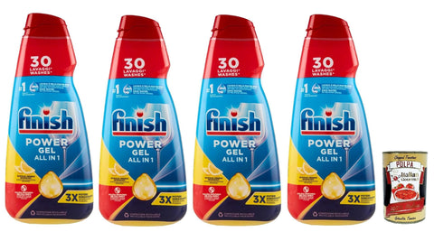 Finish Powergel Lessive Liquide Pour Lave-Vaisselle, Multifonction, Effet Dégraissant, 30 Lavages, 4 X 600 Ml + Italian Gourmet Polpa 400 G