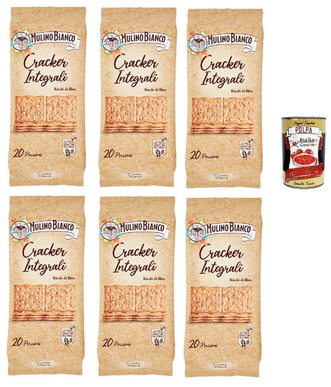 Mulino Bianco Cracker Integrali Con Farina Sostenibile Ricchi Di Fibre, Crackers À Pleine Farine, Riche En Fibres, 6x 500g + Italian Gourmet Polpa 400g