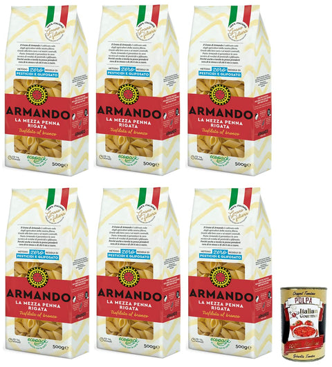 Armando La Mezza Penna Rigata Lot De 6 Pâtes 100 % Italiennes 500 G + Boîte De 400 G