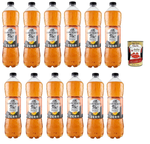 San Benedetto The Pesca Zero 12x 1,5 L, Eistee Le 'Pfirsich Ohne Zucker Pet Einweg, Ice Tea Erfrischend, Ohne Konservierungsstoffe Und Künstliche Farbstoffe + Italian Gourmet Polpa 400g