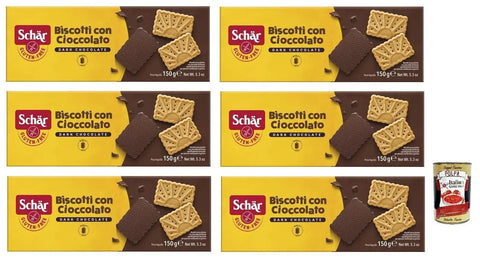 Dr. Schär Biscotti Senza Glutine Con Cioccolato Lot De 6 Biscuits Sans Gluten Au Chocolat Noir 150 G + Boîte De 400 G