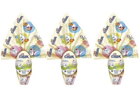 3x GALAK Uovo Œuf de Pâques en chocolat blanc avec une surprise à l'intérieur, 230 g
