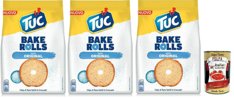 Tuc Bake Rolls, Chips Di Pane Sottile E Croccante Gusto Sale, Chips De Pain Fines Et Croustillantes Cuites Au Four, 3 X 150 G + Italian Gourmet Polpa 400 G