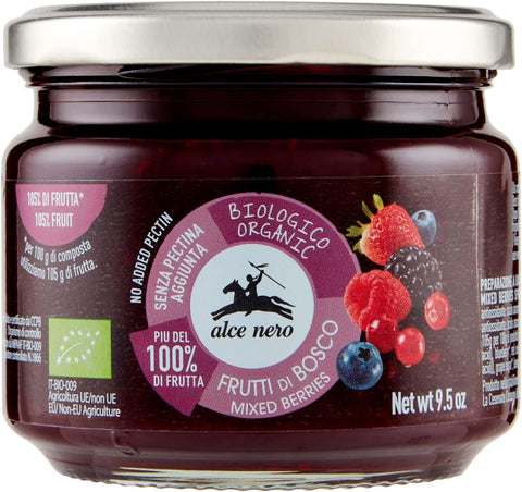 Alce Nero Composta Di Frutti Di Bosco Biologica Bio Compote De Baies Aux Fraises Biologiques, Mûres, Myrtilles, Groseilles Rouges Et Framboises 270g
