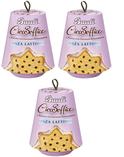 Bauli Il Pandoro Ciocosoffice Senza Lattosio Lot De 3 Gâteaux De Noël Sans Lactose Avec Gouttes De Chocolat Extra Foncées 700 G
