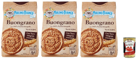 Mulino Bianco Buongrano Biscotti Con Farro Integrale Croccante. Biscuits À L'épeautre Complet Croustillants, Biscuits Cookies, 3x 350g + Italian Gourmet Polpa 400g