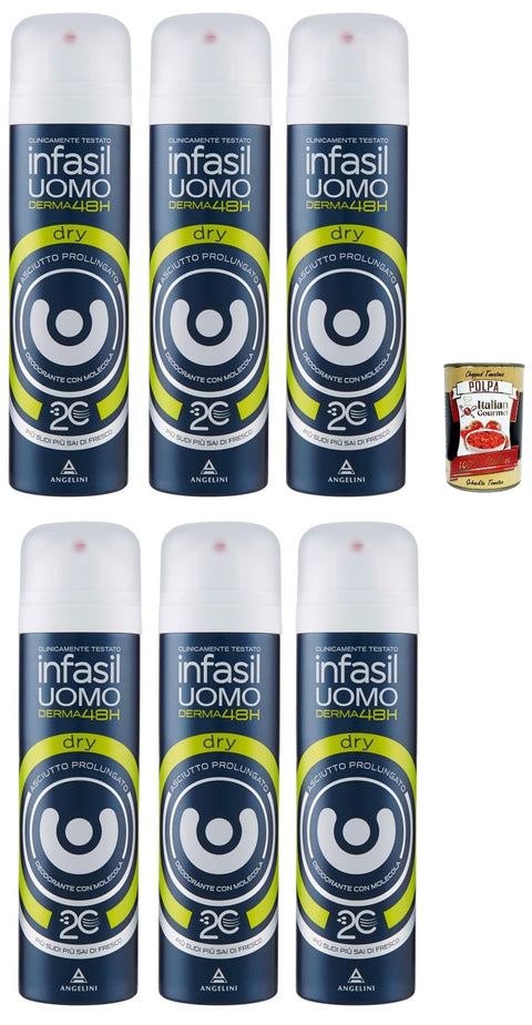 Infasil Derma48h Dry Déodorant En Spray Pour Homme, Excellente Protection Contre L'excès De Transpiration, 6 X 150 Ml + Italian Gourmet Polpa 400 G