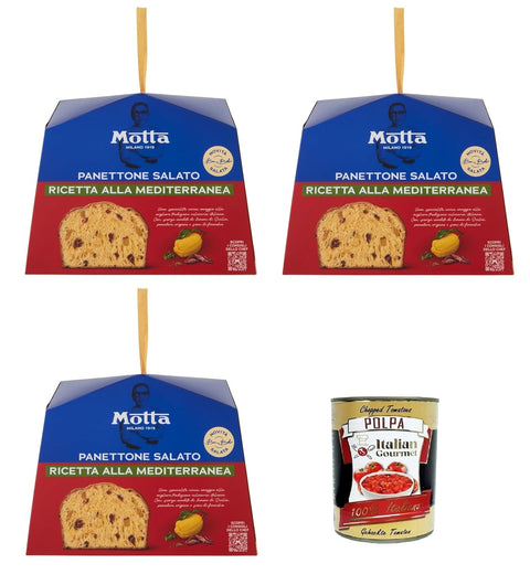 3x Motta Panettone Salato Mediterran 450g – Au citron confit de Sicile, tomates, graines de fenouil et origan – recette du chef étoilé Bruno Barbieri – une délicatesse italienne+ Italian Polpa 400gr