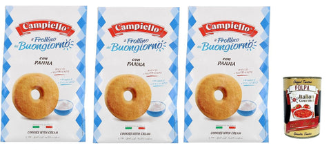 Campiello I Biscotti Del Buongiorno Frollini Alla Panna, Biscotti Alla Panna, Cookies Biscuits, 3x 350g + Italian Gourmet Polpa 400g