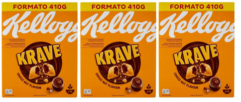 Kellogg's Krave Choco Nut Lot De 3 Paquets De Céréales Mélangées Avec Remplissage Au Chocolat Avec Goût Noisette Et Additif Vitaminique 410 G