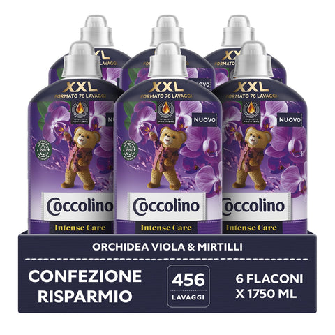 Coccolino Adoucissant Concentré Orchidée Pourpre Et Bleuets, Assouplissant Machine À Laver Intense Care Avec Technologie Pro-Fibre, Format Xxl 456 Lavages, 6 Pièces De 1750 Ml
