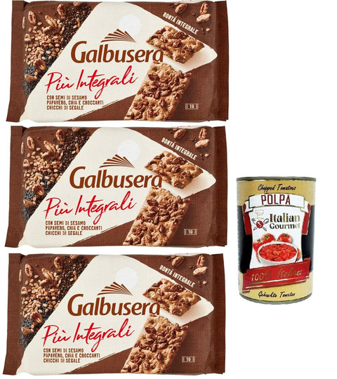 Galbusera Più Integrali Con Semi Di Sesamo, Papavero, Chia E Croccanti Chicchi Di Segale, Craquelins Aux Graines De Sésame, Pavot, Chia Et Haricots De Seigle Croustillants, 3 X 380 G + Italian Gourmet