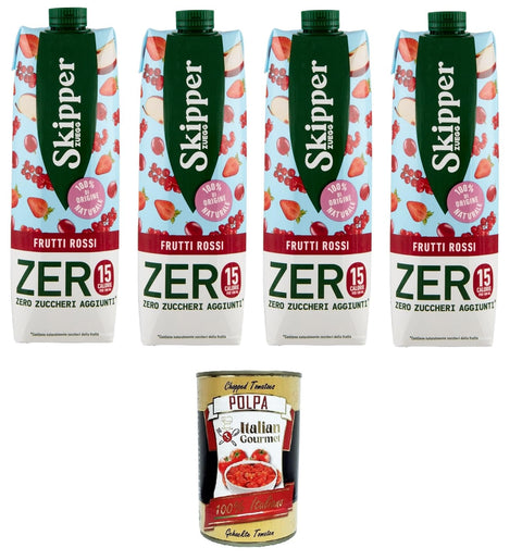 Zuegg Skipper Frutti Rossi Zero Drink À Base De Jus De Fruits Et De Purées 4 X 1000 Ml + Italian Gourmet Polpa 400 G
