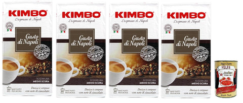 Kimbo Gusto Di Napoli, Caffe' Italiano, Caffè Macinato, Italian Café Moulu, Convient Pour Cafetière Moka, Lot De 4x 250 Gr + Italian Gourmet Polpa 400g