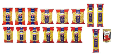 Divella Pasta Pack Test Fusilli Col Buco, Elicoidali Mezze Maniche, Spaghetti Ristornate, Penne Regine, Pâtes Italiennes À Base De Semoule De Blé Dur, 15 X 500 G + Italian Gourmet Polpa 400 G
