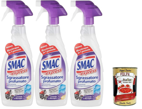 Smac Express Lot De 3 Sprays Dégraissants Parfumés À La Lavande Pour Plusieurs Surfaces Avec Effet Dégraissant, 3 X 650 Ml + Italian Gourmet Polpa 400 G