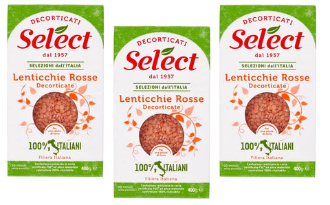 3x Select Lenticchie Rosse Decorticate Lentilles Rouges Pelées 100% Italiennes Papier Emballage De 400g