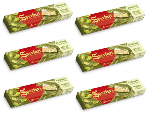 6 X Sperlari Torrone Tenero Mandorla E Pistacchio Nougat Doux Amande Et Pistaches Gâteau De Noël Italien Traditionnel 200 G