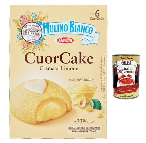 Mulino Bianco Cuorcake Lot De 3 Collations Farcies À La Crème Au Citron Aux Citrons Italiens, Sans Huile De Palme, 6 Cuorcake + Italian Gourmet Polpa 400 G