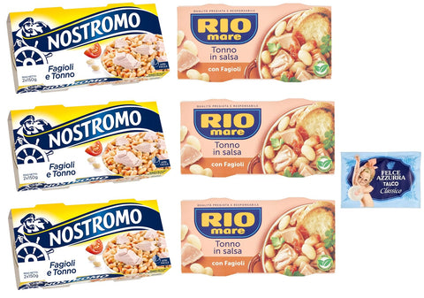Rio Mare Nostromo Tonno E Fagioli Lot De 6 Plats Préparés Au Thon Et Aux Haricots, 2 X 150 G + 1 Sachet De Talc Felce Azzurra Gratuit, Sachet De 100 G