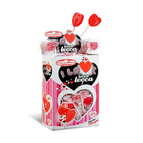 Casa Del Dolce Cœur Saucette Petit,Sucettes En Forme De Cœur, Goût De Cerise,Boîte De 200 Pièces,Emballés Individuellement, Made In Italy, Sans Lactose, Sans Gluten, Idées Cadeaux Pour Les Fêtes