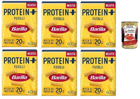 Barilla Protein+ Fusilli, High Protein, Pasta De Blé En Dur Italien, 6 Paquets De 400 G, Pâtes En Blé À 100% Italien, + Italian Gourmet Polpa 400g