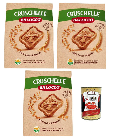 Balocco Cruschelle Biscotti Con Farina Integrale E Zucchero Di Canna, Biscuits Avec Des Biscuits À La Farine Complète Et Aux Biscuits À La Cassonade, 3x 700g + Italian Gourmet Polpa 400g