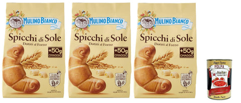 Mulino Bianco Spicchi Di Sole Biscotti Dorati Al Forno, Biscuits Dorés Dans Le Four, Biscuits Cookies, 3x 400g + Italian Gourmet Polpa 400g