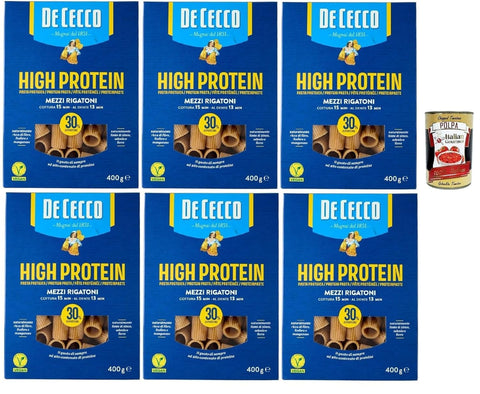 De Cecco Mezzi Rigatoni Nr. 26, High Protein, Pasta De Blé En Dur Italien, 6 Paquets De 400 G, Pâtes En Blé À 100% Italien, + Italian Gourmet Polpa 400g