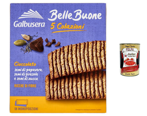 Galbusera Belle Buone Lot De 12 Biscottes Grasses Avec Céréales Et Avoine, Noix De Pécan, Fruits, 5 Portions Individuelles, 200 G + Polpa Italien Gourmet 400 G