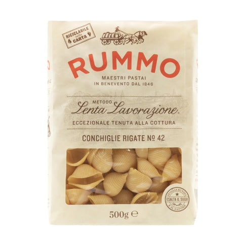 Rummo Ridged Conchiglie Rigate Pasta No.42 – Coquilles De Pâtes Italiennes Striées, Conçues De Manière Magistrale Pour Une Absorption Ultime De La Sauce, 500 G (Lot De 1)