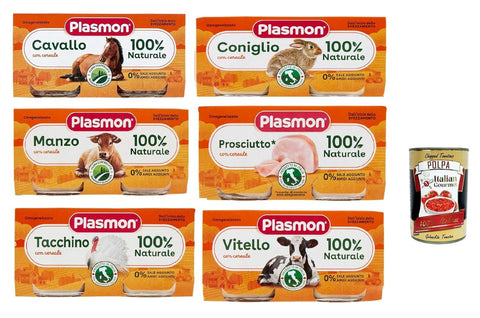Plasmon Carne Test Package 6x (2x80g) Avec Viande Italienne, 100% Naturel, Sans Forces Et Pièces Ajoutées + Gastronomie Italienne Polpa 400g