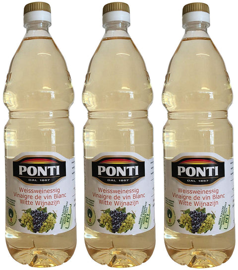Vinaigre De Vin Blanc Ponti (3 X 1000 Ml) En Bouteille Pet - Aceto Di Vino Classico Bianco