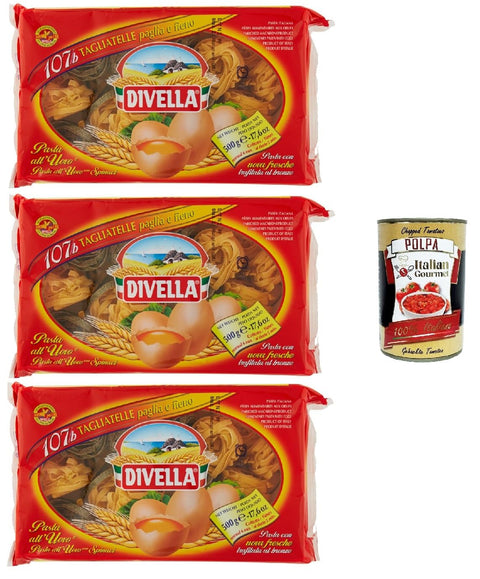 Divella - 107/B - Lot De 3 Tagliatelles Paglia E Fieno, Pâtes Italiennes Authentiques, Nouilles Aux Œufs - Les Tagliatelles Les Plus Délicieuses À Partager En Famille - 3 X 500 G + Italian Gourmet