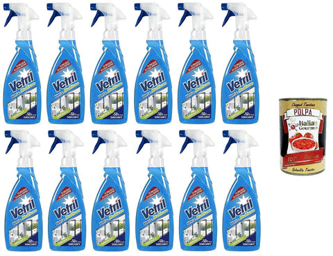 Vetril Lot De 12 Sprays Nettoyants De Surface Avec Ammoniaque, Effet Dégraissant Et Brillance Sans Traces, 650 Ml + Italian Gourmet Polpa 400 G