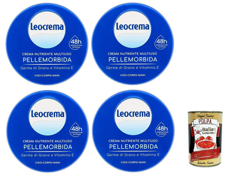 Leocrema Nutriente Multiuso Lot De 4 Crèmes Nutritives Multi-Usages Pour Peau Douce Avec Germes De Blé Et Vitamine E 4 X 150 Ml + Italian Gourmet Polpa 400 G