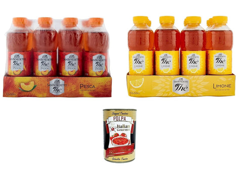 Testpaket San Benedetto, 12x The Pesca Thé Glacé À La Pêche Rafraîchissante, 500 Ml + 12x San Benedetto The Citron 500ml + Italian Gourmet Polpa 400g