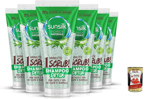 Sunsilk Lot De 6 Shampoings Détoxifiants À L'aloe Vera Pour Cuir Chevelu Et Cheveux Déshydratés + Polpa Italien Gourmet 400 G