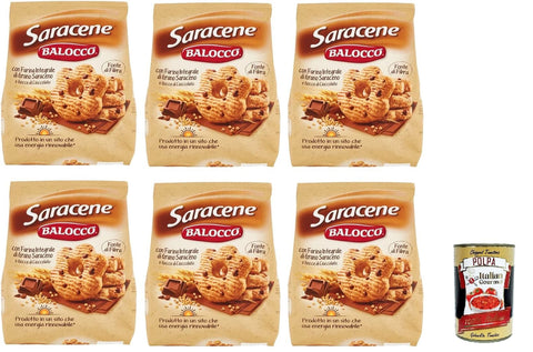 Balocco Saracene Biscotti Con Grano Saraceno E Gocce Di Cioccolato, Biscuits Avec Sarrasin Et Pépites De Chocolat, 100% Italian Biscuits Cookies, 6x 700g + Italian Gourmet Polpa 400g