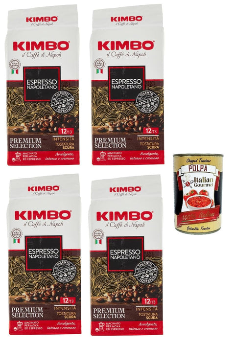 Kimbo Espresso Napoletano, Caffe' Italiano, Caffè Macinato, Italian Café Moulu, Convient Pour Cafetière Moka, Lot De 4x 250 Gr + Italian Gourmet Polpa 400g