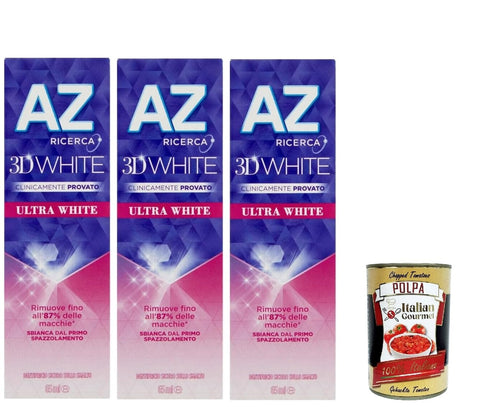 Dentifricio Az Ultra White Lot De 3 Dentifrices Blanchissants 65 Ml + Italian Gourmet Polpa 400 G