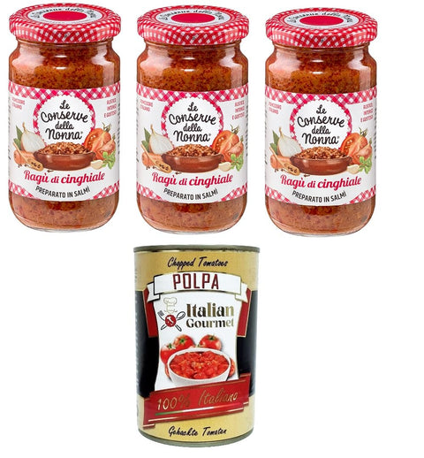 Le Conserve Della Nonna- Sugo Ragù Di Cinghiale Sauce Agù Au Sanglier 3 X 190 G + Italian Gourmet Polpa 400 G
