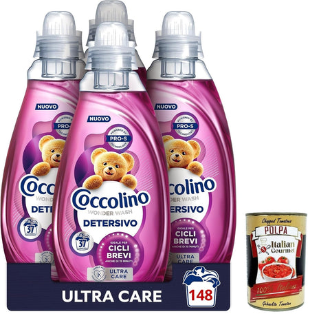 Coccolino Wonder Wash Detersivo Ultra Care 37 Lessives, Lessive Liquide Pour Machine À Laver, Détergent, 4 X 1480 Ml + Italian Gourmet Polpa 400 G