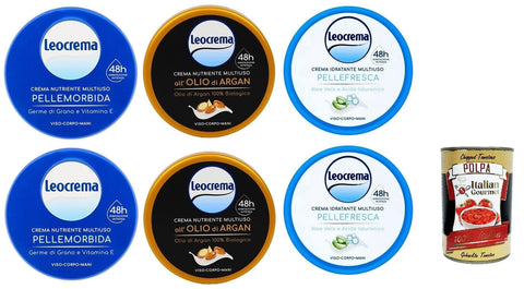 Lot De 6 Crèmes Hydratantes Leocrema - Crème De Soin Idéale Pour Le Visage, Le Corps Et Les Mains - 6 X 150 Ml + Italian Gourmet Polpa 400 G