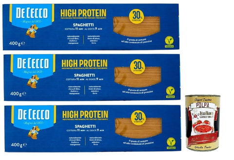De Cecco Spaghetti Nr. 12, High Protein, Pasta De Blé En Dur Italien, 3 Paquets De 400 G, Pâtes En Blé À 100% Italien, + Italian Gourmet Polpa 400g