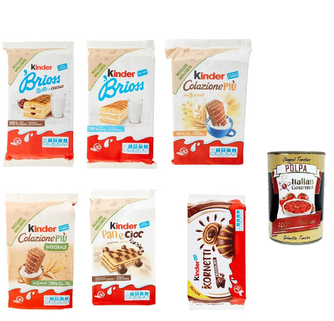 Kinder Ferrero Mega Pack, Brioss, Paneciok, Kornetti, Gâteau Avec Lait Et Cacao 6 Morceaux De Biscuits Au Chocolat Biscuits + Italian Gourmet Polpa 400g