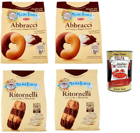 Mulino Bianco Abbracci Et Ritornelli Lot De 4 Biscuits Sablés Au Cacao Et À La Crème Fraîche, Sans Huile De Palme, 4 X 700 G + 400 G