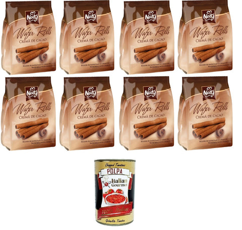 Naty Premium Wafers Rolls Crème De Cacao Gaufres, Petits Pains, Crème De Cacao 8 X 100 G + Italian Gourmet Polpa 400 G