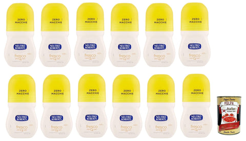 Neutro Roberts Lot De 12 Déodorants Roll-On Fresco Sans Sels D'aluminium, Pas De Taches, Parfum D'agrumes, De Bergamote Et De Gingembre, Pour Homme Et Femme, 12 X 50 Ml + Italian Gourmet Polpa 400 G