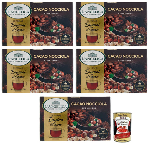 L'angelica Tisana Cacao E Nocciola Lot De 5 Tisanes Au Cacao Et Noisettes, Paquet De 15 Filtres + Italian Gourmet Polpa Di Pomodoro Boîte De 400 G